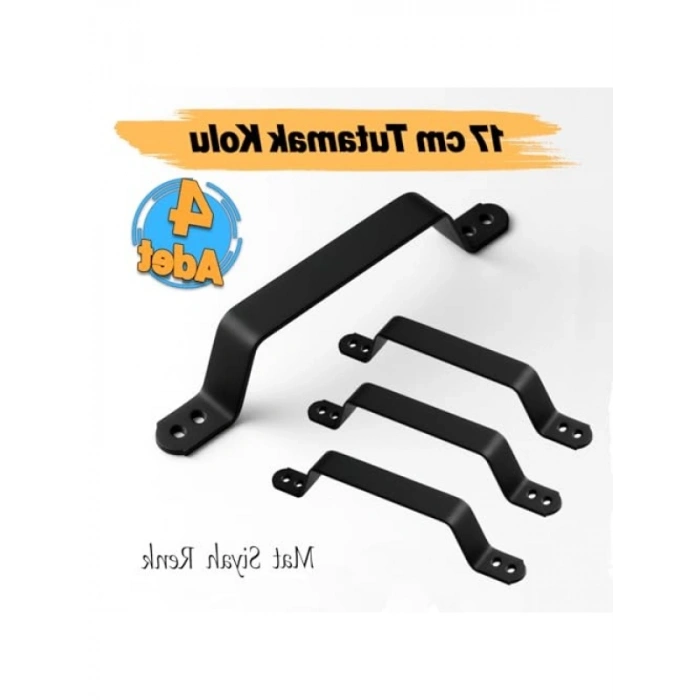 Mat Siyah Metal El Tutamağı - 4 Adet, 17 cm Çekme Kolu