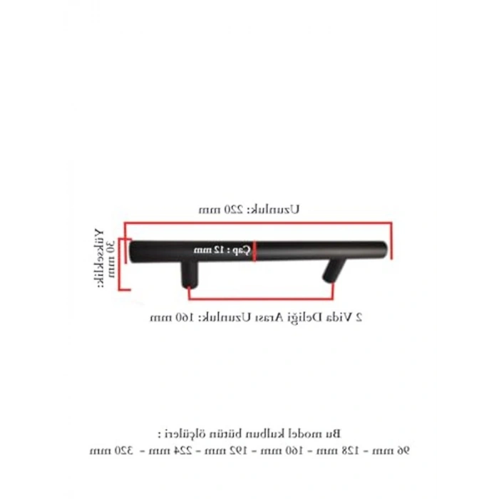 Mat Siyah Paslanmaz Metal Kulp, Farklı Uzunluk Seçenekleri ile