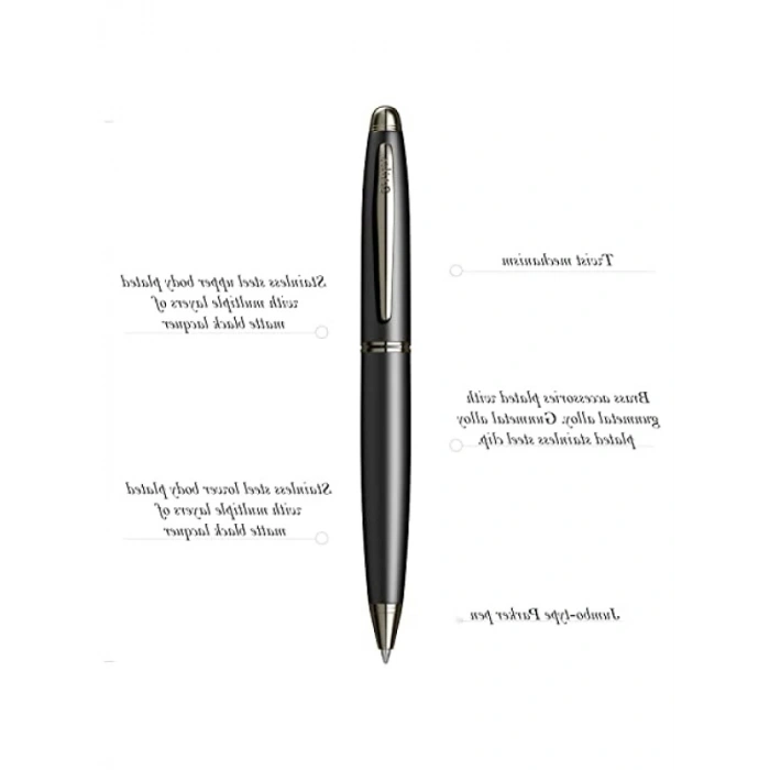 Mat Siyah Tükenmez Kalem - Paslanmaz Çelik Kapak