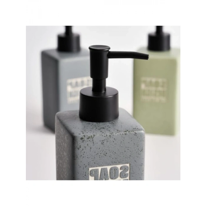 Mat Taş Dokulu 500ml Seramik Sıvı Sabunluk, Siyah Pompa
