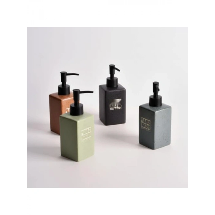 Mat Taş Dokulu 500ml Seramik Sıvı Sabunluk, Siyah Pompa