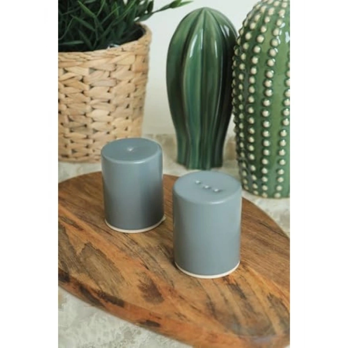 Mat Yeşil 6 cm Stackable Tuzluk ve Biberlik Seti