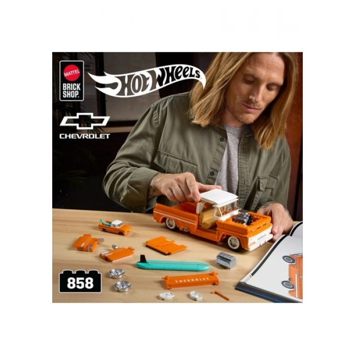 Mattel Brick Shop™ Hot Wheels® Elite Serisi - Custom 62 Chevy Pickup Yapı Oyuncağı Seti (858 Parça), Koleksiyoncular Için JFT20