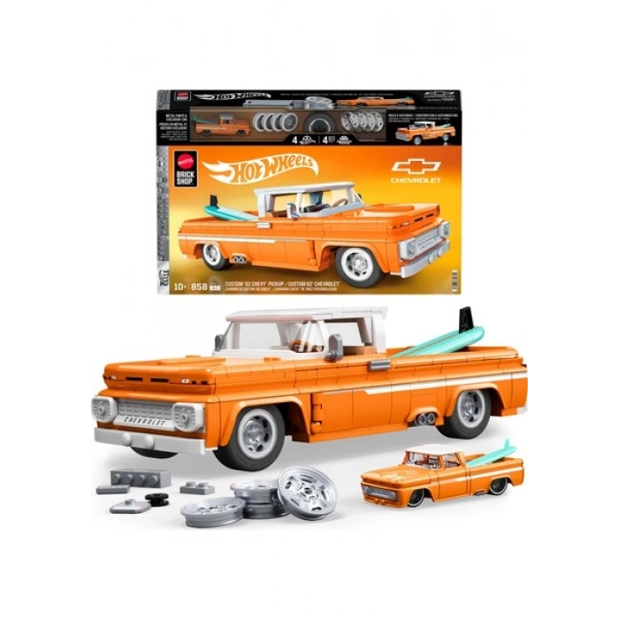 Mattel Brick Shop™ Hot Wheels® Elite Serisi - Custom 62 Chevy Pickup Yapı Oyuncağı Seti (858 Parça), Koleksiyoncular Için JFT20