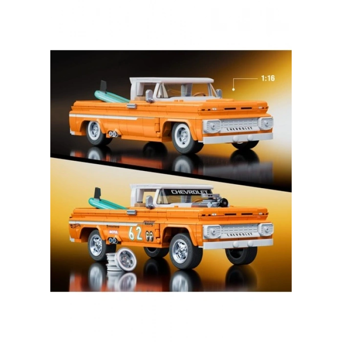 Mattel Brick Shop™ Hot Wheels® Elite Serisi - Custom 62 Chevy Pickup Yapı Oyuncağı Seti (858 Parça), Koleksiyoncular Için JFT20