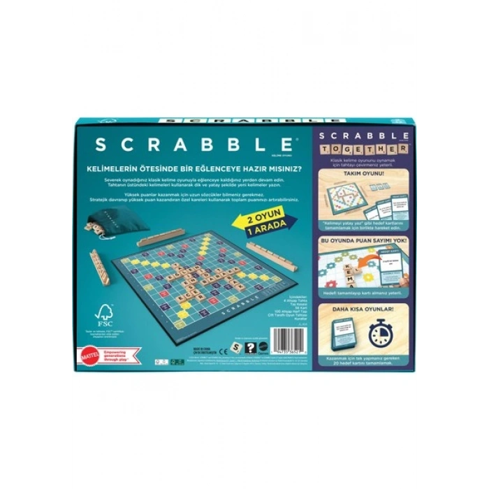 Mattel Scrabble Orijinal Ahşap Ikisi Bir Arada Türkçe JLJ64