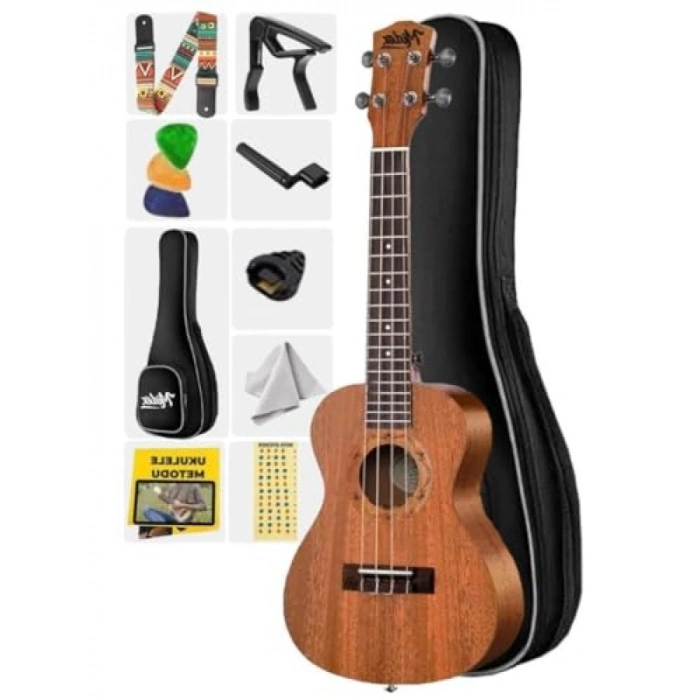 Maun Ağaçlı Konser Ukulele Seti (Softcase, Capo, Nota ve Daha Fazlası)