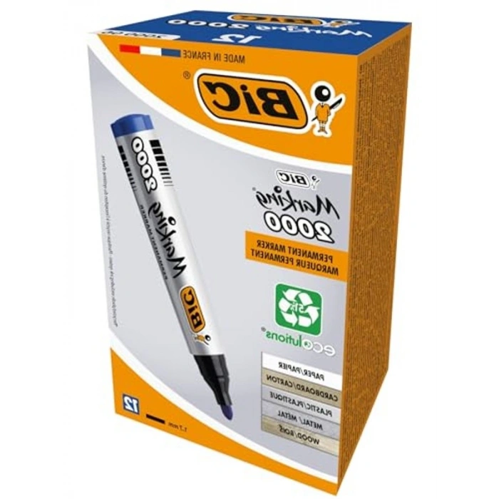 Mavi 12li Kutu Yuvarlak Uçlu Permanent Markör, Hızlı Kuruyan