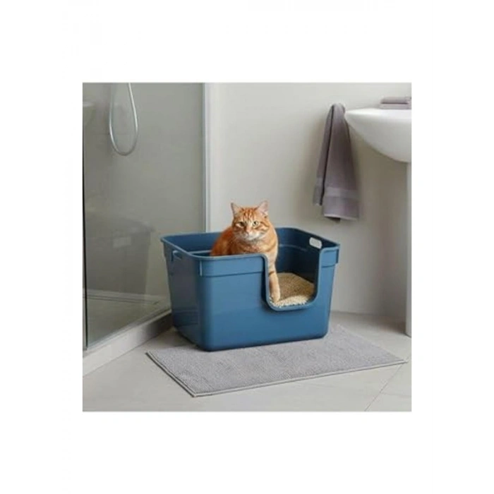 Mavi 54x40x32 Yarı Açık Kedi Tuvaleti, Konforlu ve Pratik