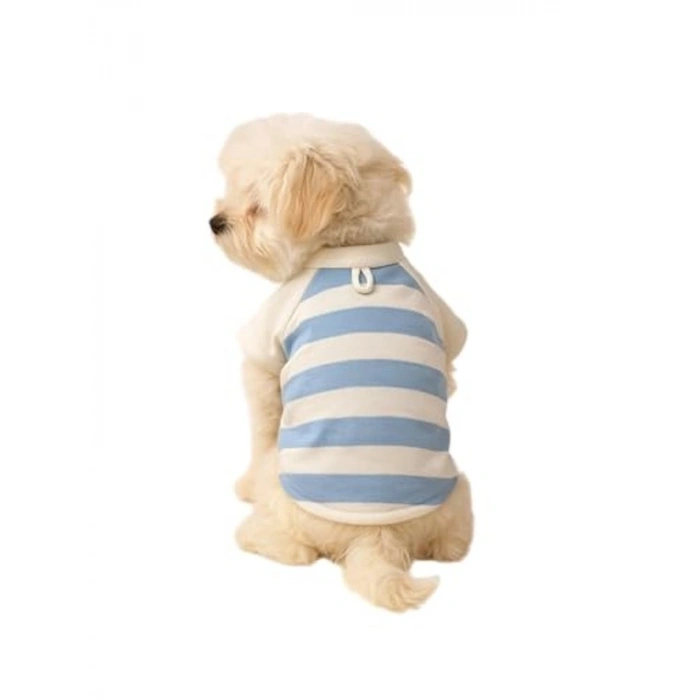 Mavi Beyaz Çizgili Pamuk Kedi ve Köpek T-Shirt - Basic Model