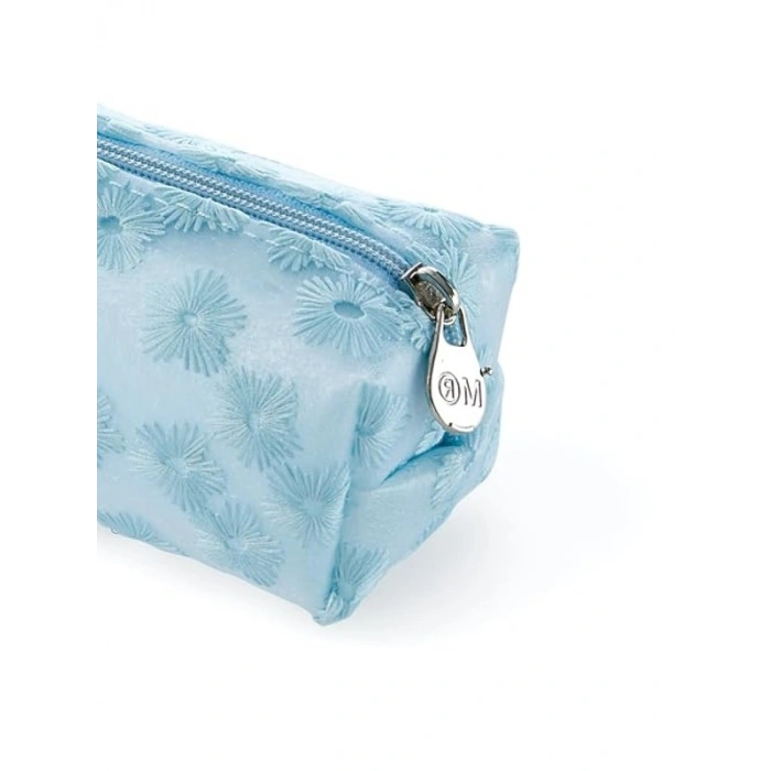 Mavi Çiçek İşlemeli Kalem Çantası, Şık ve Kullanışlı
