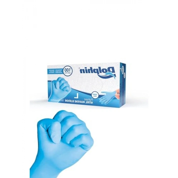 Mavi Nitril Eldiven Pudrasız, Kullan At, 100lü Paket, L Beden