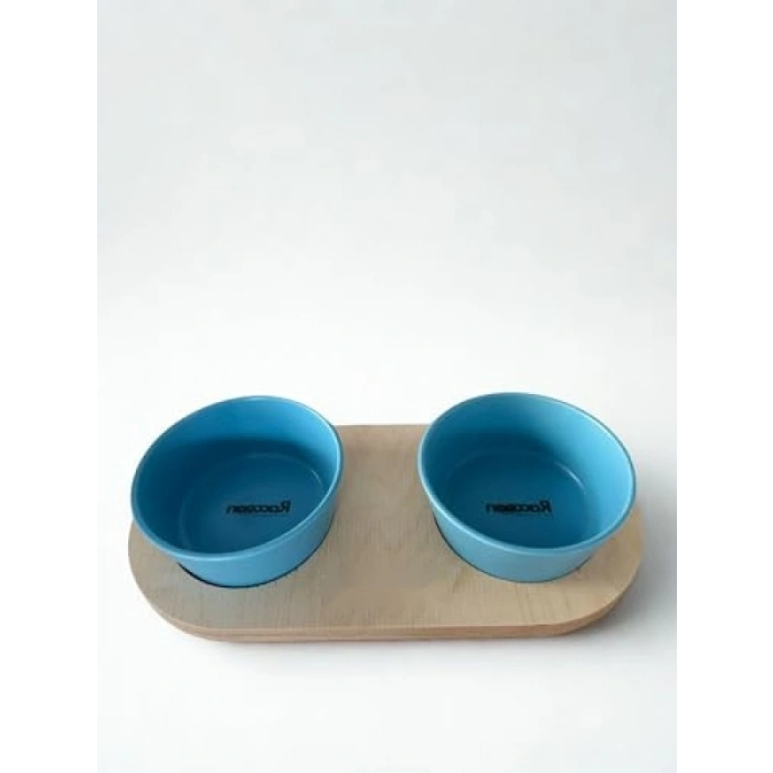 Mavi Renkli 16 Cm Çift Tablalı Seramik Mama Kabı