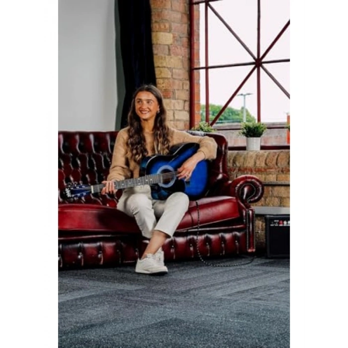 Mavi Renkli Amfili Elektro Akustik Gitar Seti - Full Set