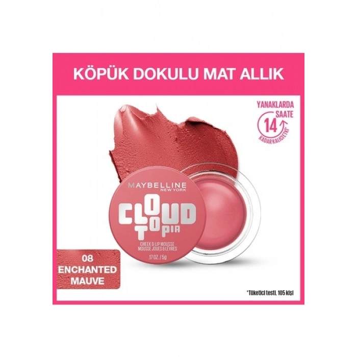 Maybelline New York Cloudtopia Köpük Dokulu Mat Allık 08 Enchanted Mauve
