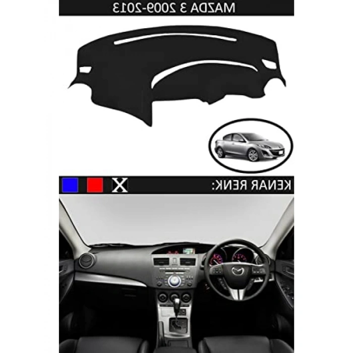 Mazda 3 İçin Siyah-Kenar Renkli Torpido Koruma Halısı (2009-2013)