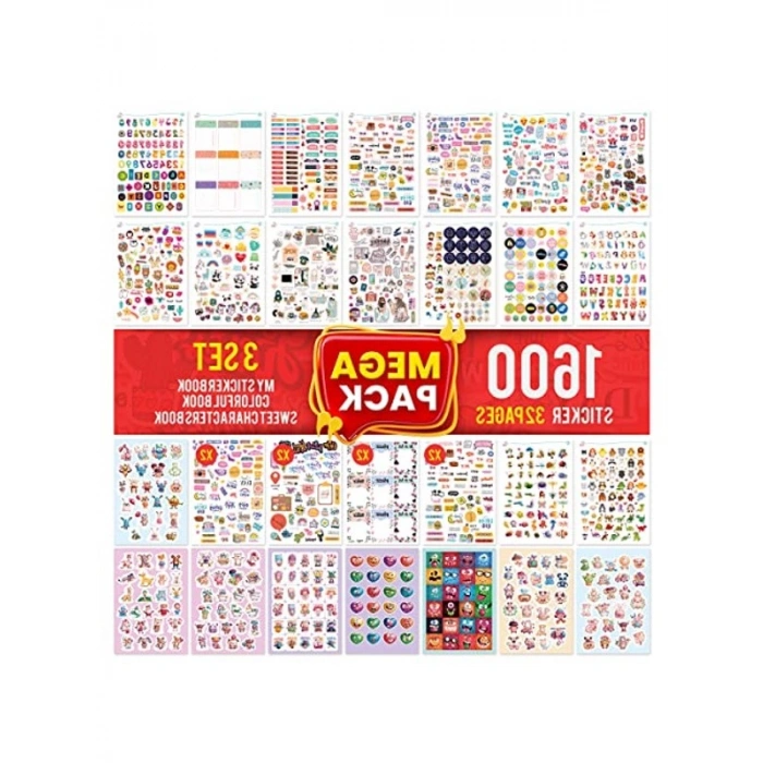 Mega Sticker Seti, Scrapbook ve Günlük Dekorasyon için 1600 Adet