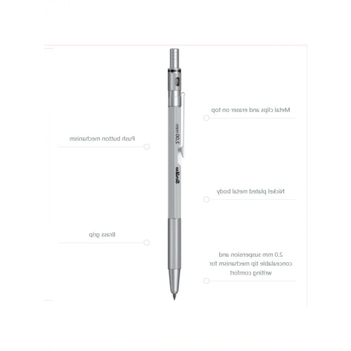 Mekanik Kurşun Kalem - Gri 2 mm Uç, Metal Klipsli