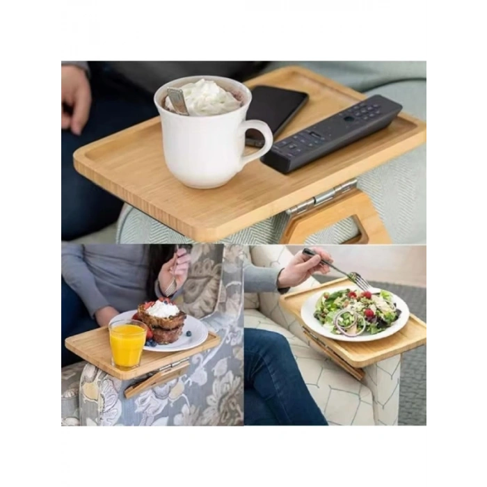 Menteşeli Bambu Koltuk Tepsisi - Kaymaz ve Kolay Kullanımlı