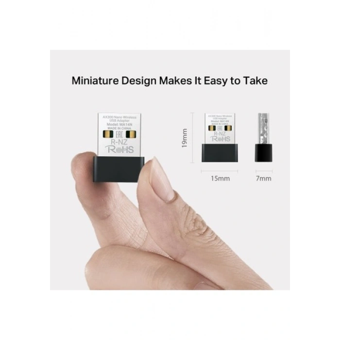 Mercusys MA14N | AX300 Mbps Nano USB Wi‑Fi 6 Adaptör | Kolay Kurulum | Windows & Linux Uyumlu | Tak‑Çalıştır