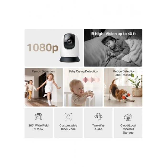 Mercusys MC200 | 1080P Güvenlik Wi-Fi Kamerası | 360° Görüş | Gece Görüşü | Akıllı Hareket & Kişi Algılama | Çift Yönlü Ses | Microsd & Bulut Depolama