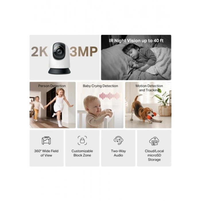 Mercusys MC210 | 2k 3mp Güvenlik Wi-Fi Kamerası | 360° Görüş | Gece Görüşü | Akıllı Hareket & Kişi Algılama | Çift Yönlü Ses | Microsd & Bulut Depolama