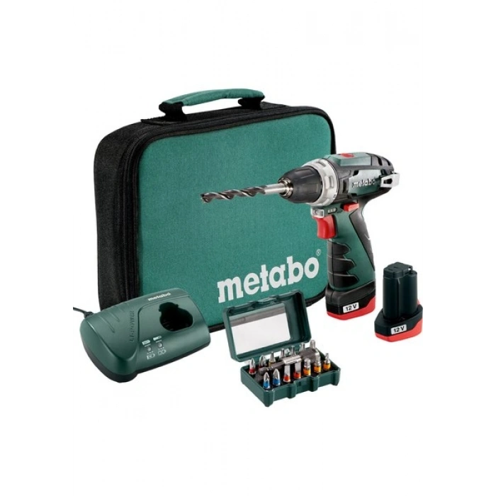 Metabo PowerMaxx BS + BITBOX 12 Volt Akülü Matkap-Tornavida + Bits Uç Seti - 600079510 (2x 2.0 Ah Lityum-Ion Akü ve Şarj Cihazı dahil)