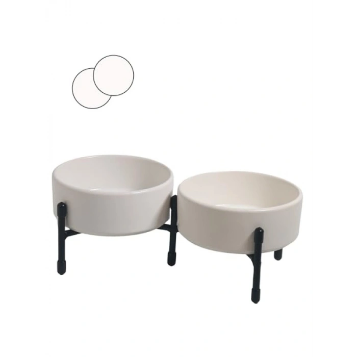 Metal Ayaklı Çift Taraflı Seramik Mama ve Su Kapları
