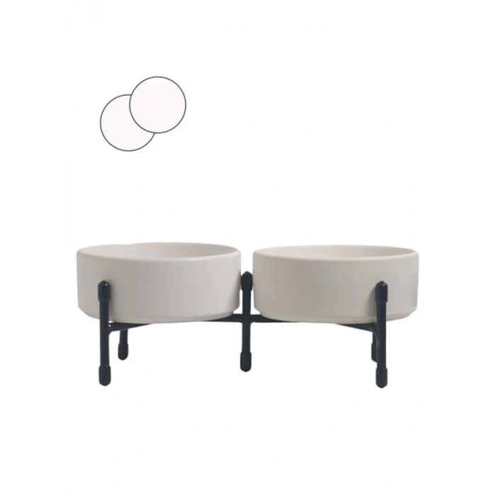 Metal Ayaklı Çift Taraflı Seramik Mama ve Su Kapları