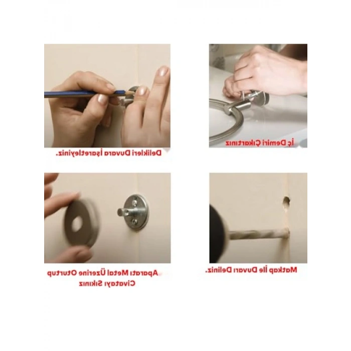 Metal Duvara Monte Banyo Askılığı - 2li Set - Siyah Renk