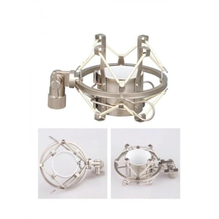 Metal Shock Mount ile Gri Stüdyo Mikrofon - Profesyonel Kullanım için