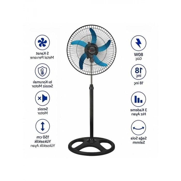 Metal Vantilatör, 180 Derece Hareketli ve 60W Güç ile Serinletici