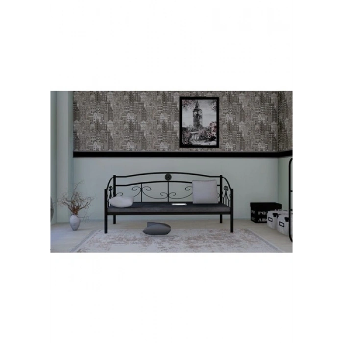 Metalia Delux Ferforje Sofa Sedir Siyah (Minderli)