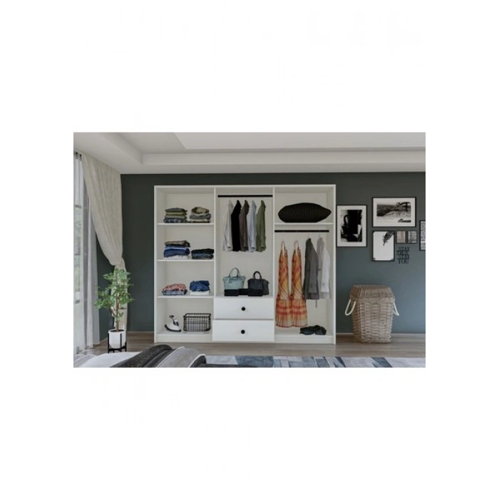 Metalia Gm 036 Lüx 6 Kapı 2 Çekmeceli Düğme Kulplu Aynalı Gardırop