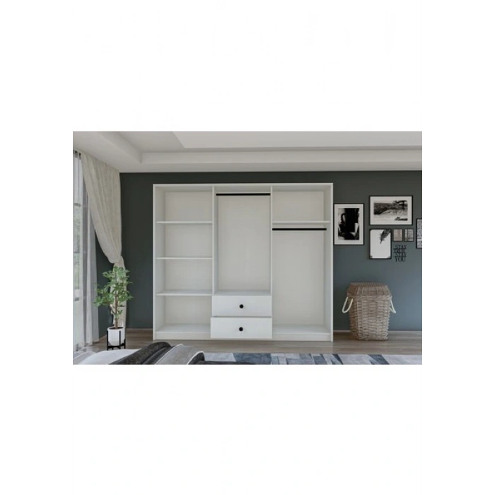 Metalia Gm 036 Lüx 6 Kapı 2 Çekmeceli Düğme Kulplu Aynalı Gardırop