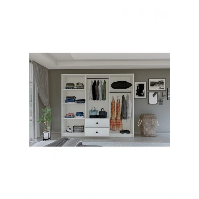 Metalia Gm 069 Delüx 6 Kapı 2 Çekmeceli Düğme Kulplu Gardırop