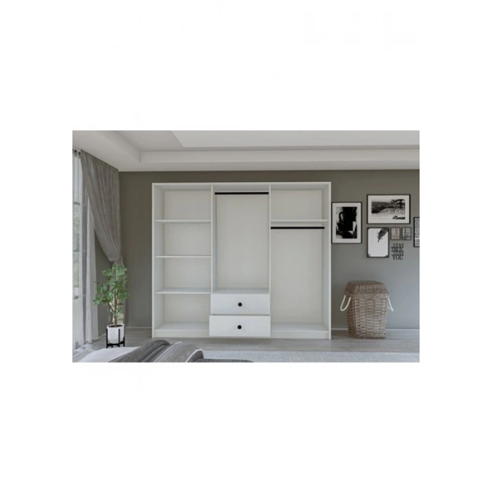 Metalia Gm 069 Delüx 6 Kapı 2 Çekmeceli Düğme Kulplu Gardırop