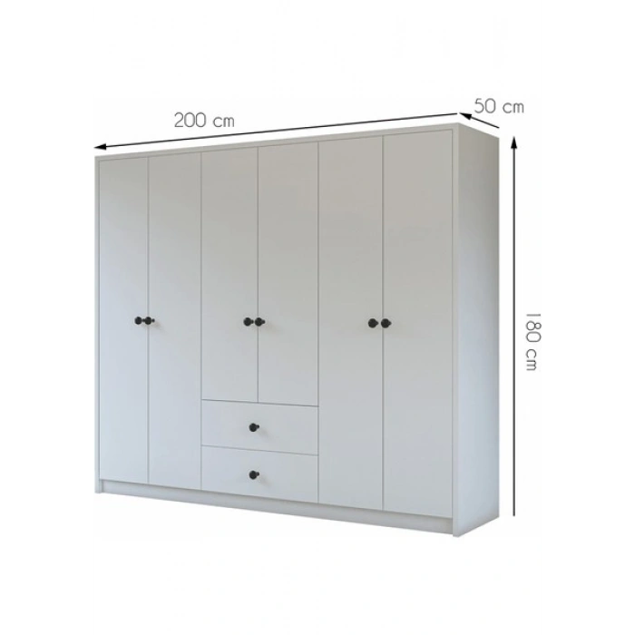 Metalia Gm 069 Delüx 6 Kapı 2 Çekmeceli Düğme Kulplu Gardırop