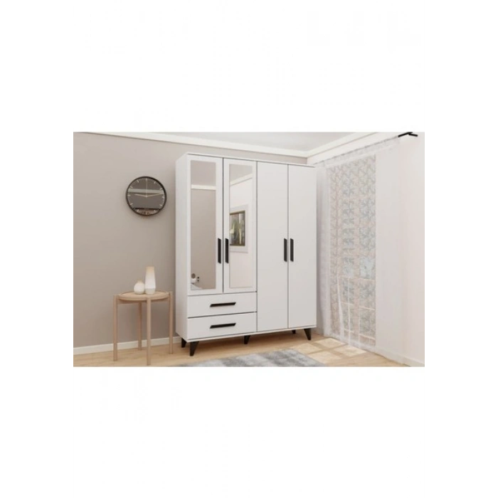 Metalia Gm 070-B Novado Siyah Kulplu Ayaklı Aynalı Gardırop