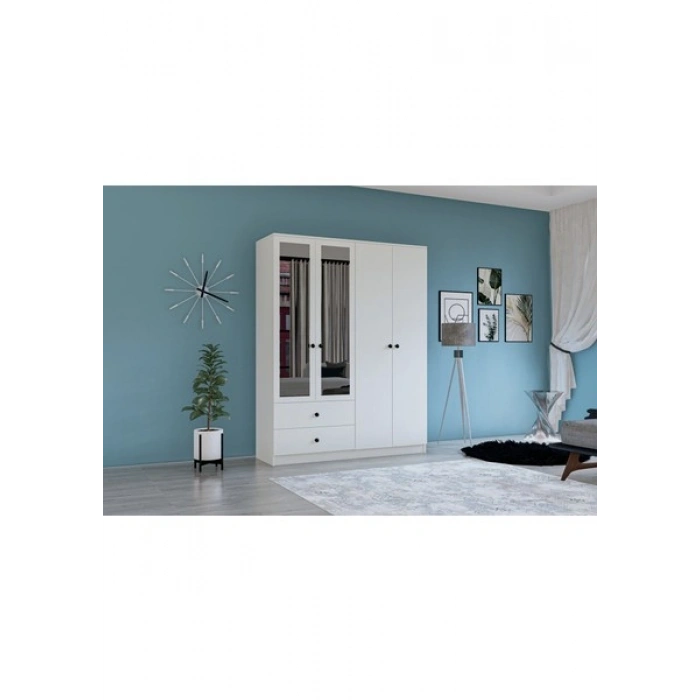 Metalia Gm 079 Novado Aynalı Düğme Kulplu 4 Kapı 2 Çekmeceli Gardırop