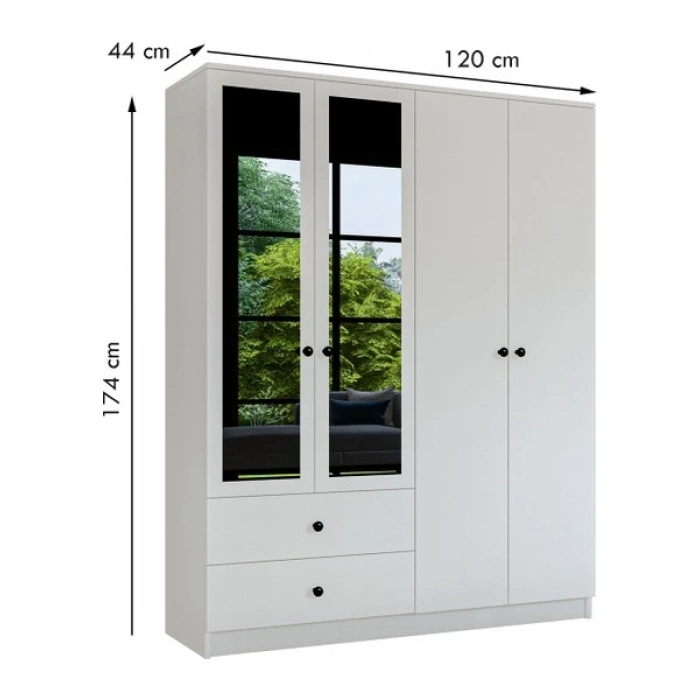Metalia Gm 079 Novado Aynalı Düğme Kulplu 4 Kapı 2 Çekmeceli Gardırop