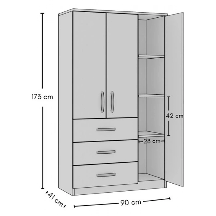 Metalia Gm 302-S Ece Lüx 3 Kapı 3 Çekmeceli Sonomo Gardırop