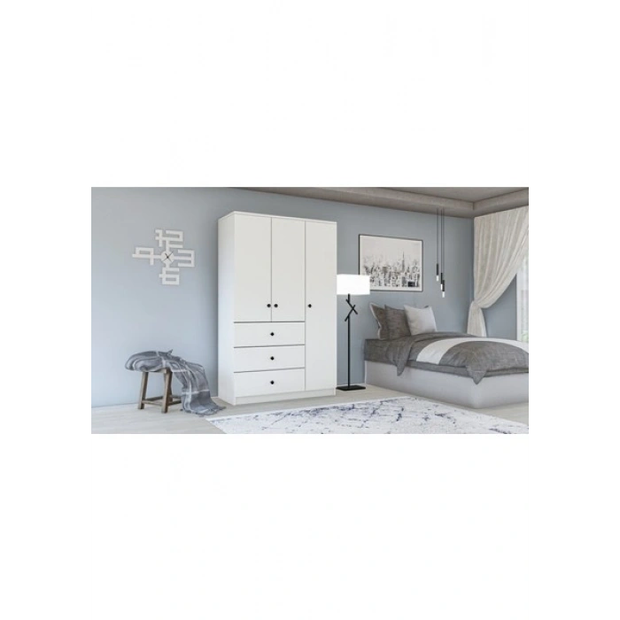 Metalia Gm 308 Ece Lüx 3 Kapı 3 Çekmeceli Düğme Kulplu Gardırop