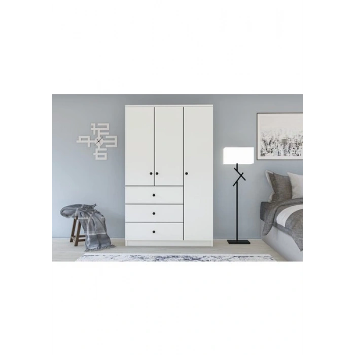 Metalia Gm 308 Ece Lüx 3 Kapı 3 Çekmeceli Düğme Kulplu Gardırop