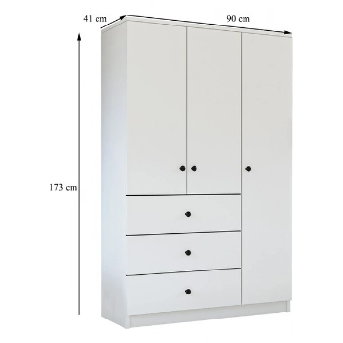 Metalia Gm 308 Ece Lüx 3 Kapı 3 Çekmeceli Düğme Kulplu Gardırop
