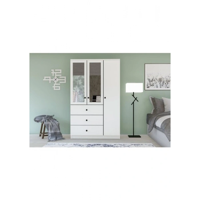 Metalia Gm 310 Ece Lüx 3 Kapı 3 Çekmeceli Aynalı Düğme Kulplu Gardırop