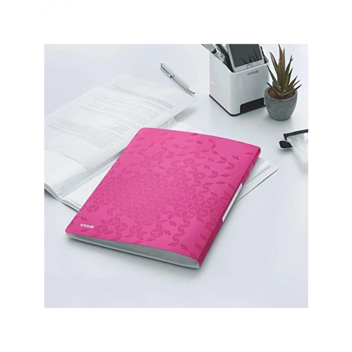 Metalik Pembe A4 Sunum Dosyası, 20 Şeffaf Poşetli, 40 Sayfa Kapasiteli