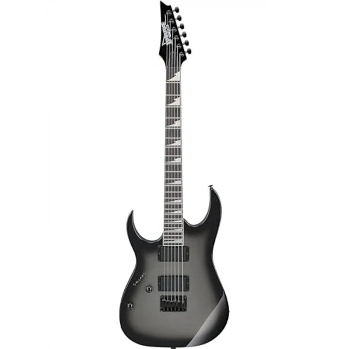 Metallic gri sunburst elektro gitar, modern tasarım