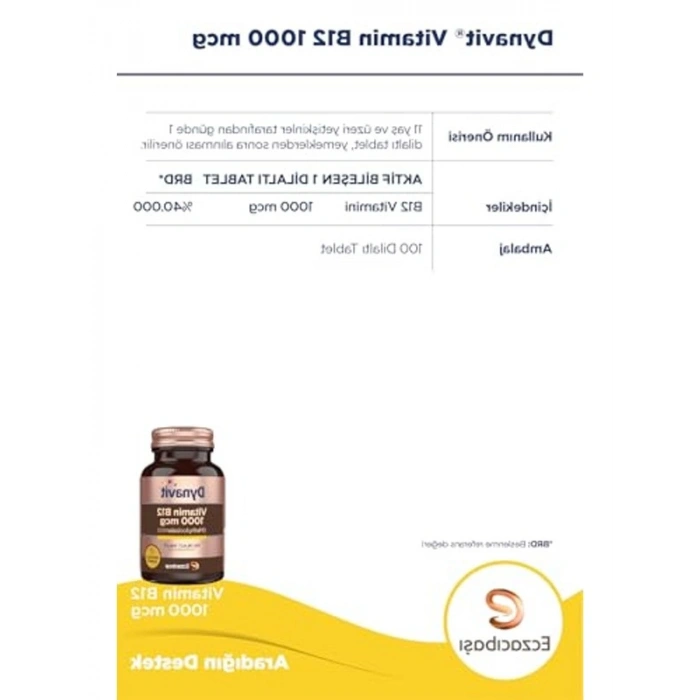 Methylcobalamin Vitamin B12, 1000 mcg 100 Dilaltı Tablet ile Enerji Desteği