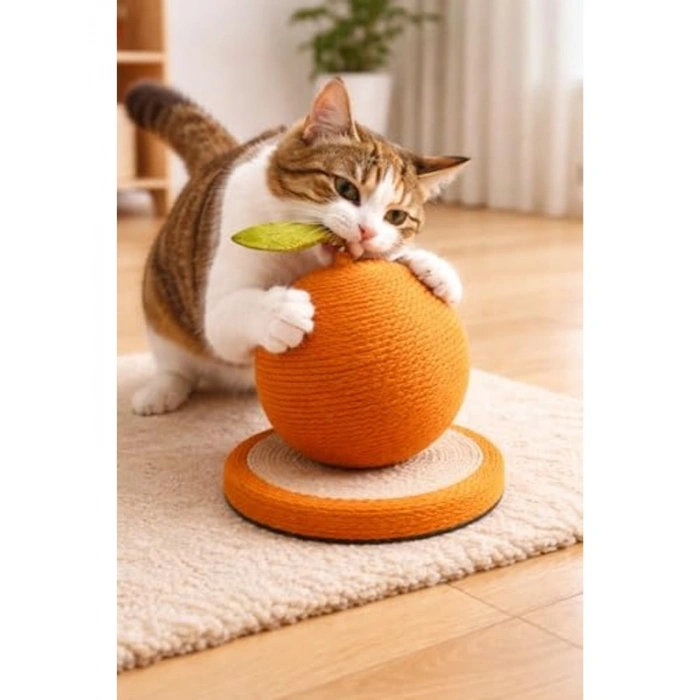 Meyve Temalı Kedi Tırmalama Oyuncağı, 23 cm Doğal Jüt Halat
